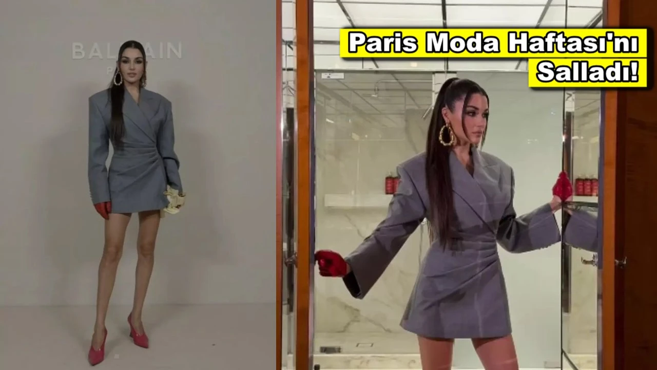 Hande Erçel Paris Moda Haftası’ndaki tarzıyla dikkat çekti! Pembe ve grinin mükemmel uyumu!