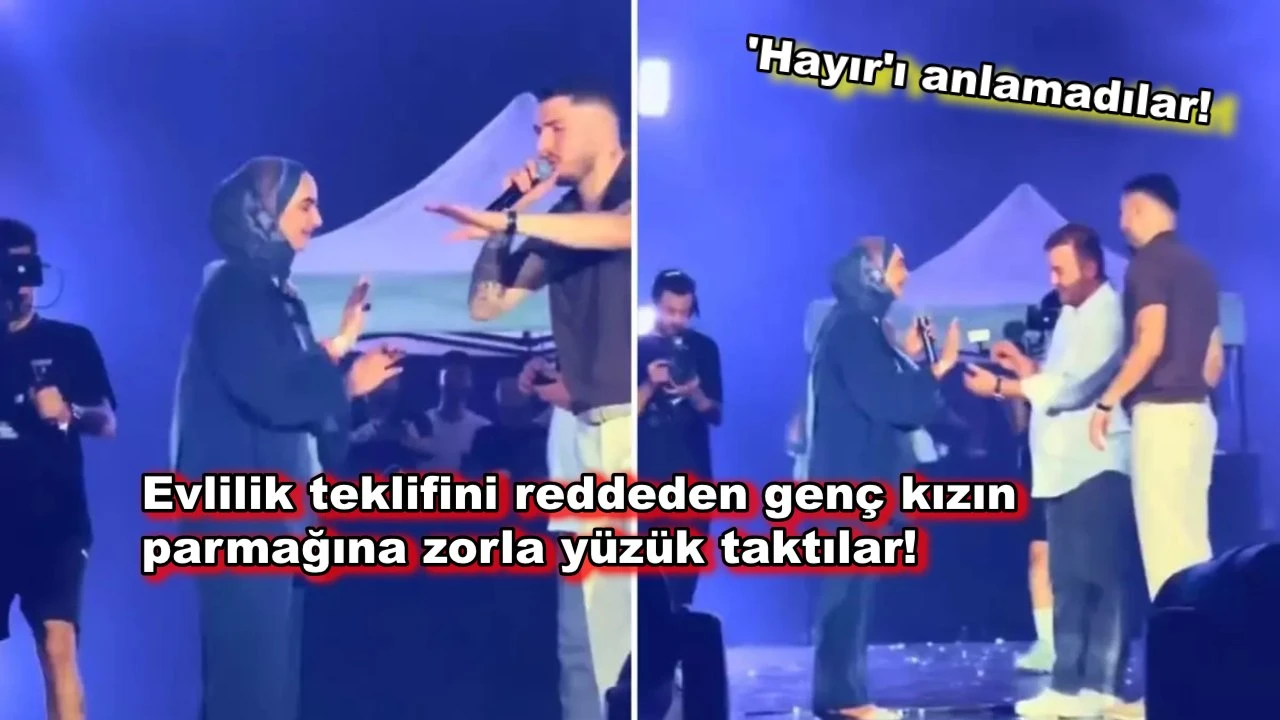 Konserde şok olay: Genç kız evlilik teklifini reddetmesine rağmen zorla yüzük taktılar