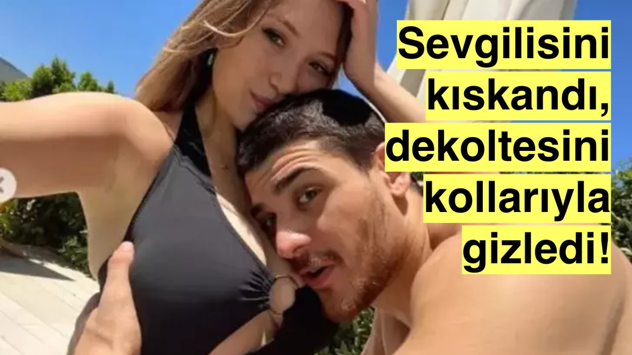 Yiğit Poyraz sevgilisi Yasmin Erbil'i kıskandı, dekoltesini kollarıyla kapattı!