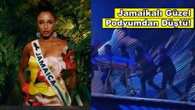 Kainat Güzellik Yarışması'nda Jamaikalı güzel podyumdan düştü!