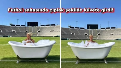 Ünlü kadın sporcu, futbol sahasına küvet koyup çıplak poz verdi