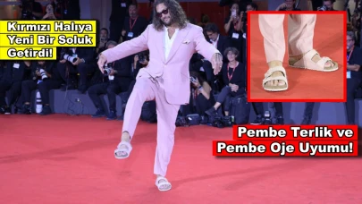 Kırmızı Halıya pembe terlik ve pembe oje kombiniyle çıktı!