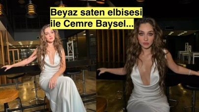 Cemre Baysel beyaz dekolteli elbisesi ile geceye damga vurdu!