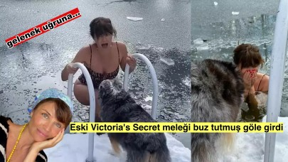 Eski Victoria’s Secret meleği gelenek uğruna buz tutmuş göle girdi!