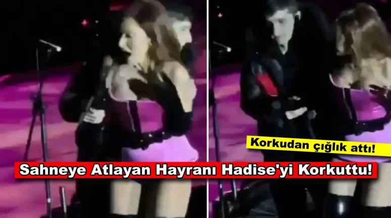 Konser Esnasında Sahneye Atlayan Hayranı Hadise'nin Çığlık Atmasına Sebep Oldu!