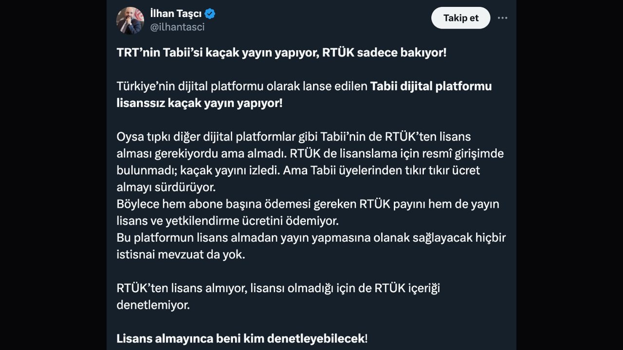 Dijital Platform Tabii Hakkında Lisanssız Yayın İddiası!